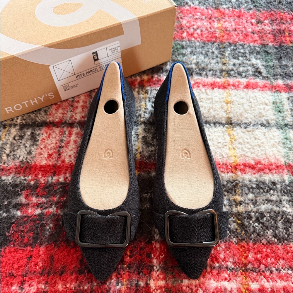 Rothy's Black Pointed Flats with Buckle